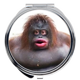 -Compact mirrors in choice of two shapes, 2" round or 2.25" rounded square. Dual mirrors with a sturdy silver outer frame. Vibrant printed image with durable, scratch resistant coating! Made to order, shipped from the USA. funny uh oh stinky poop meme orangutan monkey face viral ugly beauty weird wtf gross gag gift-Round-2x2 inch-