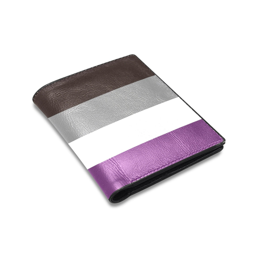 -Faux leather bifold wallet with printed Calico Jack Jolly Roger design on either side. Interior features 4 card slots, windowed ID slot and 2 large currency pockets. Measures roughly 3.93"x4.72" folded / 7.87x4.72in unfolded. Free shipping. Asexual LGBTQ LGBTQIA LGBTQX Ace Pride Equality Visibility Gift -