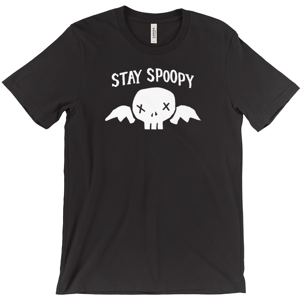 -Stay Spoopy winged skull graphic tee. High quality printing on soft Bella Canvas Canvas shirt. These shirts are made-to-order and typically ship in 2-4 business days from within the USA. Funny kowai cute halloween goth gothic spoopy spooky girl boy mens womens unisex t-shirt -Black-XS-