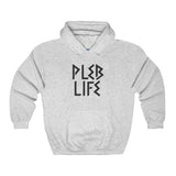 Funny PLEB LIFE Hoodie, Mens / Unisex Plebian Sizes, Gildan USA-Gildan hoodie made of 50% Cotton, 50% Polyester blended fleece fabric. Made with soft air jet yarn. Double-lined hood with matching drawstring. Double-needle stitching. Pouch pocket. Set in sleeves. 1x1 athletic rib knit cuffs with spandex. Hooded sweatshirts shipped from USA. Rome Roman Plebs Plebians Patrician-
