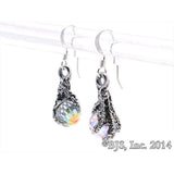 THE HOBBIT Official Smaug Claw Arkenstone Earrings-Officially Licensed Arkenstone Earrings Inspired by JRR Tolkien's The Hobbit. 3D dragon claws in .925 sterling silver on French ear wires. The Arkenstones are 8 mm (5/16 inch) Swarovski Crystal spheres. Brand New in Box with Certificate of Authenticity. genuine artisan handcrafted fantasy jewelry made in the usa. -