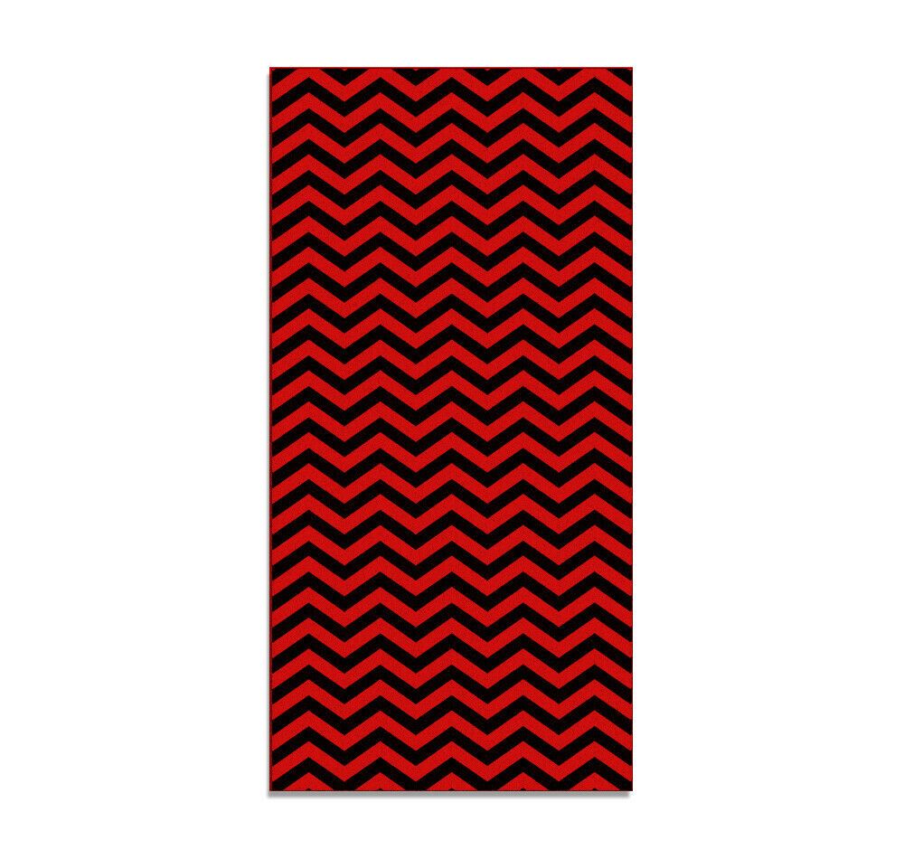 RED LODGE Chevron Floor Mat / Hall Runner, Peaks Twin ZigZag Pattern-Convention quality low profile, thin style floor mat. Durable non-woven polyester fiber top, non-slip rubber backing. Easily trimmed to fit a particular area. Made-to-order, shipped from the USA. Red and black twin Zig Zag home decor secondary flooring event walkway temporary haunted house peaks chevron lodge pattern-60 x 84 inches-