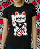 -High quality black 100% cotton tee with large, professional screenprint. Seamed rib knit collar, two needle hemmed sleeves & bottom. Available in mens/unisex and fitted womens/ juniors styles. New Old Stock. Ships from the USA. funny grumpy lucky cat no punk gothic harajuku streetwear kitty classic graphic t-shirt -