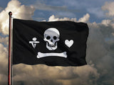 Gentleman Pirate Flag,Stede Bonnet Heart Dagger Skull Jolly Roger-High quality, professionally printed polyester banner pole flag in your choice of size and style - single or double sided with either grommets or pole pocket. 2x1 / 1x2 ft, 3x2 / 2x3 ft, 3x5 / 5x3 ft or custom size. Fully customizable on request. Stede Bonnet heart, skull, dagger & bone pirate Jolly Roger flag. Cosplay-