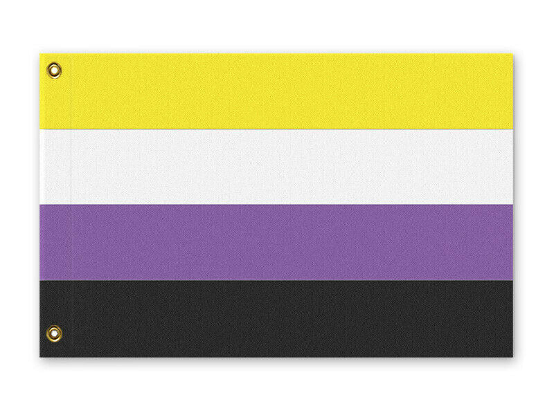 NonBinary Pride Flag, NonBinary LGBTQ LGBTQIA Rights Equality Banner-High quality indoor / outdoor pole flag in your choice of size & style. Single or double sided, grommets or pole sleeve / pocket. Fully customizable. LGBTQIA LGBTQI LGBTQX LGBTQ Gender Sexuality Equality Rights Protest Festival Banner Omnisexual Omni Pansexual Pan Gay Queer Non-Binary Pride-3 ft x 2 ft-Standard-Grommets-