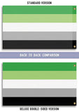 Aromantic Pride Flag, Aro LGBTQ LGBTQIA LGBTQX Pole Banner Flag-High quality, professionally printed polyester flag in your choice of size and style, single or fully double-sided with blackout layer, grommets or pole pocket / sleeve. 2x1ft / 1x2ft, 3x2ft / 2x3ft, 5x3ft / 3x5ft, custom. Fully customizable. Aro Aromantic LGBTQ LGBTQIA LGBTQX Pride Equality Nonromantic Flag Banner-
