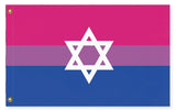 Bisexual Jewish Pride Flag, Intersectional LGBT LGBTQ LGBTQIA Banner-High quality, professionally printed polyester flag in your choice of size and style, single or fully double-sided with blackout layer, grommets or pole pocket / sleeve. 2x1ft / 1x2ft, 3x2ft / 2x3ft, 5x3ft / 3x5ft, custom. Fully customizable. Bi Bisexual Jewish Intersectional Pride Flag Rights Equaity Magan Star of David-