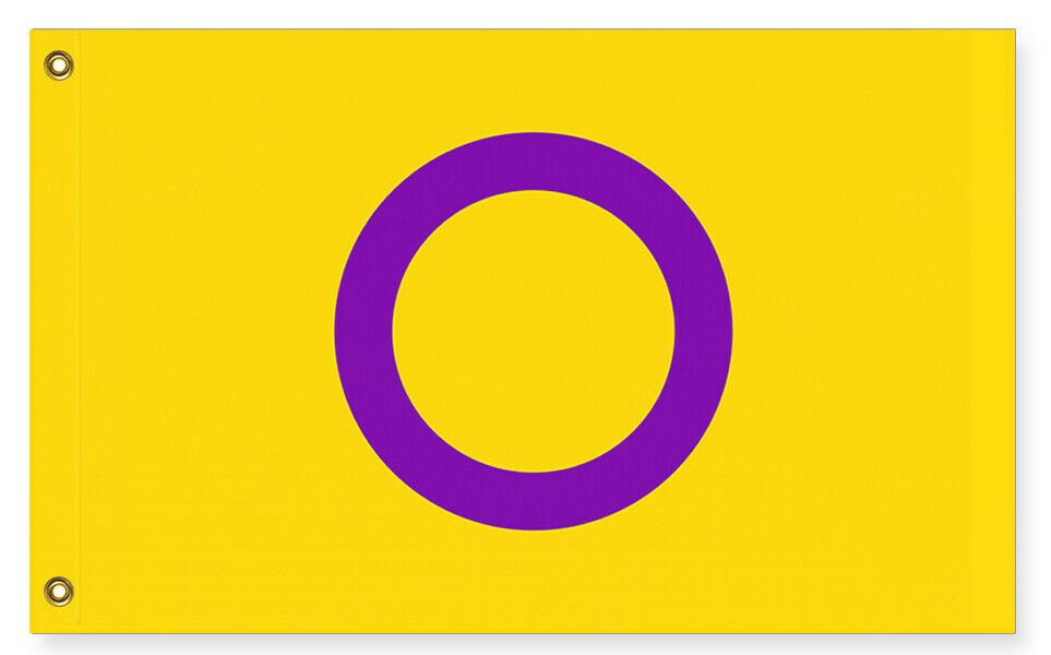 Intersex Pride Flag, Yellow and Purple LGBTQ LGBTQIA LGBTQX Custom-High quality, professionally printed polyester Pride pole banner flag in your choice style - single or double sided with either grommets or pole pocket. 2x1 / 1x2 ft, 3x2 / 2x3 ft, 3x5 / 5x3 ft or custom size. Customizable LGBT LGBTQ LGBTQIA LGBTQX Sexual Gender Identity Visibility Rights Equality. Resist United.-