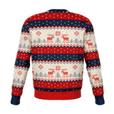 -Funny all-over-print unisex sweatshirt made of soft and comfortable cotton/polyester/spandex blend with brushed fleece interior. Each panel is individually printed, cut and sewn to ensure a flawless graphic that won't crack or peel. Mens womens Christmas pullover jumper ugly sweater print memes couple matching joke. -