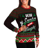 -Funny all-over-print unisex sweatshirt made of soft and comfortable cotton/polyester/spandex blend with brushed fleece interior. Each panel is individually printed, cut and sewn to ensure a flawless graphic that won't crack or peel. Mens womens Christmas funny xmas ugly sweater pullover jumper joke holiday gift-