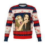 -Funny all-over-print unisex sweatshirt made of soft and comfortable cotton/polyester/spandex blend with brushed fleece interior. Each panel is individually printed, cut and sewn to ensure a flawless graphic that won't crack or peel. Mens womens Christmas pullover jumper ugly sweater print memes couple matching joke. -