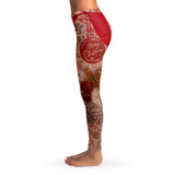 Christmas Fanatic Bikini Bottom and Tattooed Legs Holiday Leggings-Premium polyester and spandex blend four-way stretch costume / cosplay leggings. Squat-proof with elastic waistband and microfiber stitching. Free Shipping Worldwide. All-over-printed design with two legs covered in christmas holiday themed tattoos. Fun and funny, sexy xmas costume cosplay. Naughty santa dirty elf.-
