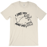 -Soft, comfortable mens/unisex style Airlume combed and ring-spun cotton shirt. Made-to-order and shipped form the USA. Funny dirty naughty bbq barbeque bar-b-que barbecue pork sex joke butt rubbed pig piggy t-shirt boyfriend gift -Natural-Medium (M)-