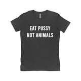Eat Pussy Not Animals Funny Vagitarian Fitted Women's Tee-Soft cotton, fitted style women's tee. See size chart in images. Free Shipping Worldwide. This shirt typically ships in 2-3 business days from abroad and delivers to the US in 2-3 weeks. Funny vagitarian / lesbian vegan vegetarian pescatarian edgy humor sexy meme quote saying typography t-shirt. -Black-Small (S)-