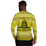 -Funny all-over-print unisex sweatshirt made of soft and comfortable cotton/polyester/spandex blend with brushed fleece interior. Each panel is individually printed, cut and sewn to ensure a flawless graphic that won't crack or peel. Mens womens Christmas pullover jumper ugly sweater print memes gadsden snake flag. -