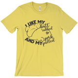 -Soft, comfortable mens/unisex style Airlume combed and ring-spun cotton shirt. Made-to-order and shipped form the USA. Funny dirty naughty bbq barbeque bar-b-que barbecue pork sex joke butt rubbed pig piggy t-shirt boyfriend gift -Maize-Medium (M)-