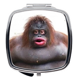 -Compact mirrors in choice of two shapes, 2" round or 2.25" rounded square. Dual mirrors with a sturdy silver outer frame. Vibrant printed image with durable, scratch resistant coating! Made to order, shipped from the USA. funny uh oh stinky poop meme orangutan monkey face viral ugly beauty weird wtf gross gag gift-Square-2.25x2.25 inch-