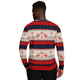 -Funny all-over-print unisex sweatshirt made of soft and comfortable cotton/polyester/spandex blend with brushed fleece interior. Each panel is individually printed, cut and sewn to ensure a flawless graphic that won't crack or peel. Mens womens Christmas pullover jumper ugly sweater print memes couple matching joke. -