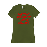 -Funny and effective feminist 'Anything You Can Do, I Can Do Bleeding' shirt. High quality, professional printed women's style Bella Canvas tee printed in and shipped from the USA. funny feminist womens rights equality menstruation menstrual blood period equal work equal pay badass graphic tee pink tax goth gothic -Olive-S-