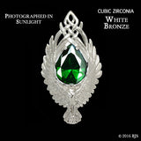 Lord of the Rings ELESSAR Brooch, Sterling Silver or White Bronze, USA-The Elessar, also known as the Stone of Eärendil, is a silver eagle brooch set with a great green stone given to Aragorn by Galadriel as the fellowship departed Lothlórien in JRR Tolkien's The Fellowship of the Ring. This officially licensed replica is individually handcrafted in fine white bronze or sterling silver. -White Bronze-Cubic Zirconia-