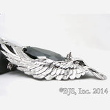 Lord of the Rings ELESSAR Brooch, Sterling Silver or White Bronze, USA-The Elessar, also known as the Stone of Eärendil, is a silver eagle brooch set with a great green stone given to Aragorn by Galadriel as the fellowship departed Lothlórien in JRR Tolkien's The Fellowship of the Ring. This officially licensed replica is individually handcrafted in fine white bronze or sterling silver. -