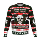 -Funny all-over-print unisex sweatshirt made of soft and comfortable cotton/polyester/spandex blend with brushed fleece interior. Each panel is individually printed, cut and sewn to ensure a flawless graphic that won't crack or peel. Mens womens Christmas pullover jumper ugly sweater print skull skeleton gothic xmas-