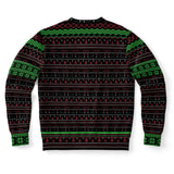 -Funny all-over-print unisex sweatshirt made of soft and comfortable cotton/polyester/spandex blend with brushed fleece interior. Each panel is individually printed, cut and sewn to ensure a flawless graphic that won't crack or peel. Mens womens Christmas pullover jumper ugly sweater print funny anime joke japanophile-