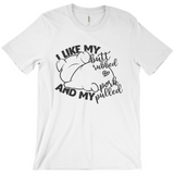 -Soft, comfortable mens/unisex style Airlume combed and ring-spun cotton shirt. Made-to-order and shipped form the USA. Funny dirty naughty bbq barbeque bar-b-que barbecue pork sex joke butt rubbed pig piggy t-shirt boyfriend gift -White-Medium (M)-