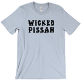 Funny WICKED PISSAH Tee, Mens/Unisex Adult Sizes, Shipped from the USA-Soft airlume cotton standard fit t-shirt with short sleeves and crew neck. - Boston Mass New England Massachusetts New Hampshire Rhode Island Maine Vermont Connecticut MA NH RI MN VT CT aweome regionalism saying slang townie chowda head masshole sox celtics bruins huskies revolution patriots black wolves fan smaht -S-Light Blue-