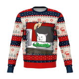 -Funny all-over-print unisex sweatshirt made of soft and comfortable cotton/polyester/spandex blend with brushed fleece interior. Each panel is individually printed, cut and sewn to ensure a flawless graphic that won't crack or peel. Mens womens Christmas pullover jumper ugly sweater print memes couple matching joke. -