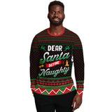 -Funny all-over-print unisex sweatshirt made of soft and comfortable cotton/polyester/spandex blend with brushed fleece interior. Each panel is individually printed, cut and sewn to ensure a flawless graphic that won't crack or peel. Mens womens Christmas funny xmas ugly sweater pullover jumper joke holiday gift-
