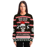 -Funny all-over-print unisex sweatshirt made of soft and comfortable cotton/polyester/spandex blend with brushed fleece interior. Each panel is individually printed, cut and sewn to ensure a flawless graphic that won't crack or peel. Mens womens Christmas pullover jumper ugly sweater print skull skeleton gothic xmas-