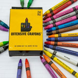 Offensive Crayons - Funny Adult Coloring Gift - Ships from the USA-Tired of coloring with blue or burnt sienna? Goodbye 'goldenrod' and "violet,' hello 'Suspicious Cold Sore Red' and 'boner pill blue', 'Travel Ban Brown' and ' 'Privilege' (White, of course) - Diversify your politically correct color box with these 24 blunt, direct, and irreverent shades. New pack of 24, ships from USA-
