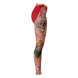 Christmas Fanatic Bikini Bottom and Tattooed Legs Holiday Leggings-Premium polyester and spandex blend four-way stretch costume / cosplay leggings. Squat-proof with elastic waistband and microfiber stitching. Free Shipping Worldwide. All-over-printed design with two legs covered in christmas holiday themed tattoos. Fun and funny, sexy xmas costume cosplay. Naughty santa dirty elf.-