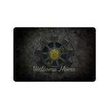 Welcome Home Vault Door Doormat - Gaming Floor Mat-High quality 23.6 x 15.7in (60x40cm) doormat / floor mat. Professionally printed, durable & colorfast fiber top, non-slip. Indoor / outdoor. Free Shipping Worldwide. Unique highly detailed Welcome Home vault door doormat. Great housewarming gift for gamers, fancy fallout shelter or post-apocallyptic party floor decor! -