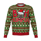 -Funny all-over-print unisex sweatshirt made of soft and comfortable cotton/polyester/spandex blend with brushed fleece interior. Each panel is individually printed, cut and sewn to ensure a flawless graphic that won't crack or peel. Mens womens Christmas pullover pug dog puppy xmas holiday pun joke humbug grinch-