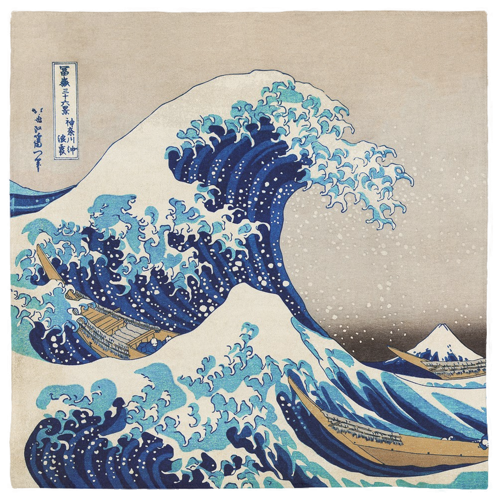 -Polyester jersey knit 24x24" bandana.This item is made to order and typically ships in 2-3 business days. Classic ocean sea tsunami Japanese woodblock art print. Great wave off kanagawa. Great wave of Kurogawa.-24x24 inch-