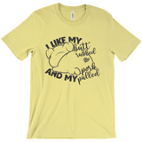 -Soft, comfortable mens/unisex style Airlume combed and ring-spun cotton shirt. Made-to-order and shipped form the USA. Funny dirty naughty bbq barbeque bar-b-que barbecue pork sex joke butt rubbed pig piggy t-shirt boyfriend gift -Yellow-Medium (M)-