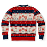 -Funny all-over-print unisex sweatshirt made of soft and comfortable cotton/polyester/spandex blend with brushed fleece interior. Each panel is individually printed, cut and sewn to ensure a flawless graphic that won't crack or peel. Mens womens Christmas pullover jumper ugly sweater print memes couple matching joke. -