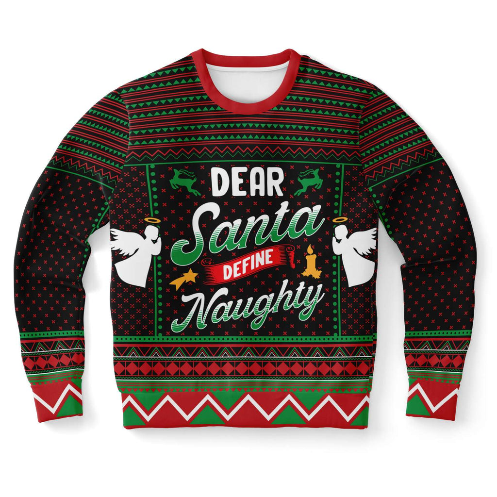 -Funny all-over-print unisex sweatshirt made of soft and comfortable cotton/polyester/spandex blend with brushed fleece interior. Each panel is individually printed, cut and sewn to ensure a flawless graphic that won't crack or peel. Mens womens Christmas funny xmas ugly sweater pullover jumper joke holiday gift-XS-