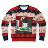 -Funny all-over-print unisex sweatshirt made of soft and comfortable cotton/polyester/spandex blend with brushed fleece interior. Each panel is individually printed, cut and sewn to ensure a flawless graphic that won't crack or peel. Mens womens Christmas pullover jumper ugly sweater print memes couple matching joke. -XS-