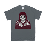 Crmson Ghost Graphic Tee, Classic Horror Icon, Small to 5X, Low Prices-100% cotton Gildan fine jersey fitted unisex tee. 3-5 days from USA. Crimson Ghost classic serial horror film icon. Skeleton with hooded skull, crossed skeletal hands. This skull faced fiend is the perfect grim reaper for punk rock pirates and misfits though few today would desire a post Cyclotrode X world. Haloween-Charcoal-Small (S)-