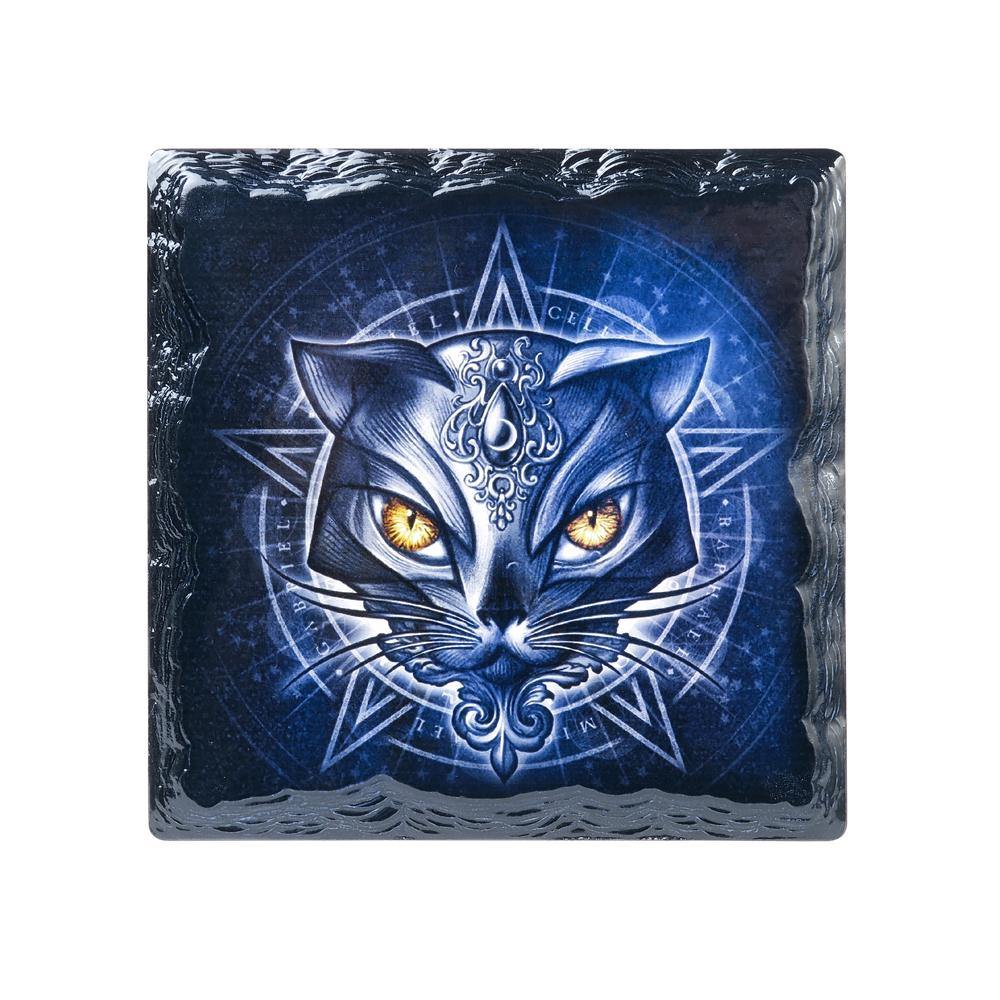 Alchemicat Slate Coaster, Alchemy Gothic Home Decor 4.5in, Sacred Cat-