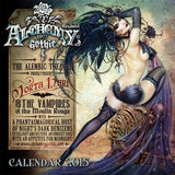 -Rare retired Alchemy Gothic 2015 "Morta Hari and the Vampires of Moulin Rouge" Wall Calendar featuring 13 incredible artworks, a phantasmagorical host of night's dark denizens to delight and disturb an unquiet soul with an appetite for midnight. Hard-to-find. New Old Stock, still factory sealed. Shipped from the USA.-