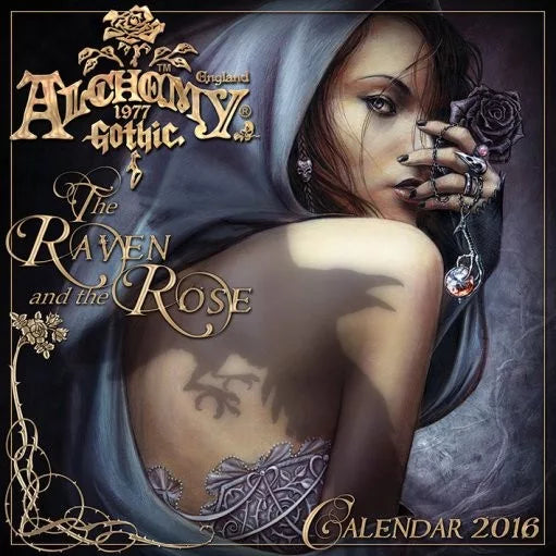 -Rare & retired, gorgeously illustrated 2016 calendar featuring an incredible collection of gothic artwork evoking a romantic yet sinister mood, reminding us that no rose is without its thorns, no raven without its shadow. Dark, mystical, and distinctive. Hard-to-find, New Old Stock, factory sealed. Shipped from USA.-