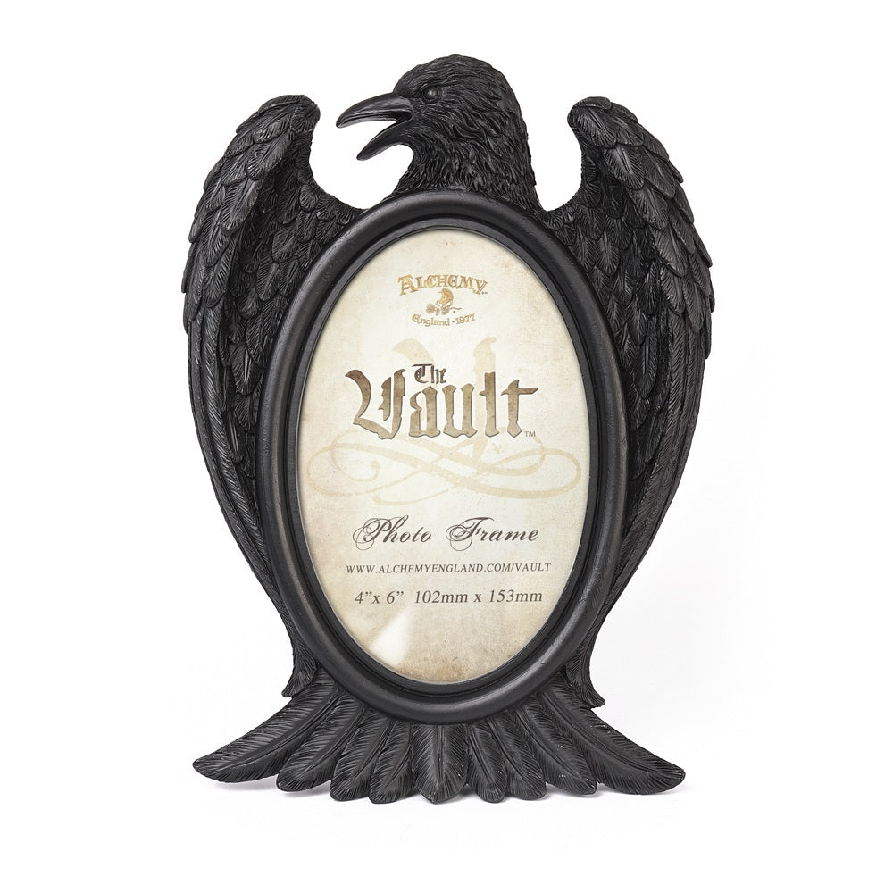 -Odin's oracle, wisest of birds and herald of the gods, bearing our whispered oaths to the halls of Valhalla. High quality black resin raven frame for both tabletop use and wall hanging. 8.86"x6.50" and fits a 6x4" photo or print.Genuine Alchemy product, brand new. Ships from the USA. Goth home decor gift halloween.-
