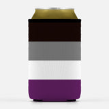 Asexual Pride Insulator Sleeve, LGBTQ LGBTQIA LGBTQX Ace Can Cooler-High quality, reusable neoprene beverage insulator sleeve. Fits standard 12oz and 16oz cans or bottles and keeps beverages cold. Easy to clean and foldable for easy storage. Great gift or drink marker for parties. LGBTQ LGBTQIA LGBTQX Asexual Gray Ace Non-Sexual Demi-Sexual Pride, rights, equality striped accessory-