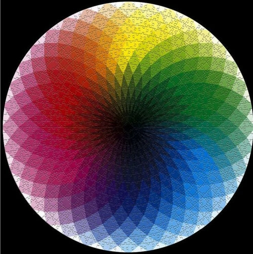 ARTISTS COLOR WHEEL High Quality Round 1000 Piece Puzzle, Challenging!-Challenging round 1000 piece jigsaw puzzle with beautiful, high quality color print and laser cut pieces. Finished puzzle measures over 2ft! (67cm x 67cm, 26.34in). Brand new in illustrated box. Free shipping from abroad. 1000pcs kids adults teens difficult hard fun gradient rainbow artsists pallette spectrum art-
