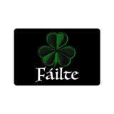 Failté Shamrock Doormat, Gaelic Welcome Mat, Irish / Scottish / Celtic-High quality 23.6 x 15.7in (60x40cm) doormat / floor mat. Professionally printed, durable & colorfast non-woven polyester fiber top, non-slip bottom. Indoor / outdoor use. Free Shipping Worldwide. Failté Shamrock Door Mat. Irish and Scottish gaelic Failte welcome mat. Ireland Scotland celtic Isle of Man St Patricks Day-