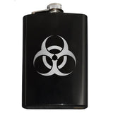 -Engraved 8oz Top Shelf Stainless Steel Pocket / Hip Flask with easy closure screw cap lid. Measures 5.5" tall and 3.75" wide and holds eight shots.Choice of just the flask, flask & stainless steel funnel or with gift box containing stainless steel funnel and shot glasses. This item is fully customizable. For basic customizati-